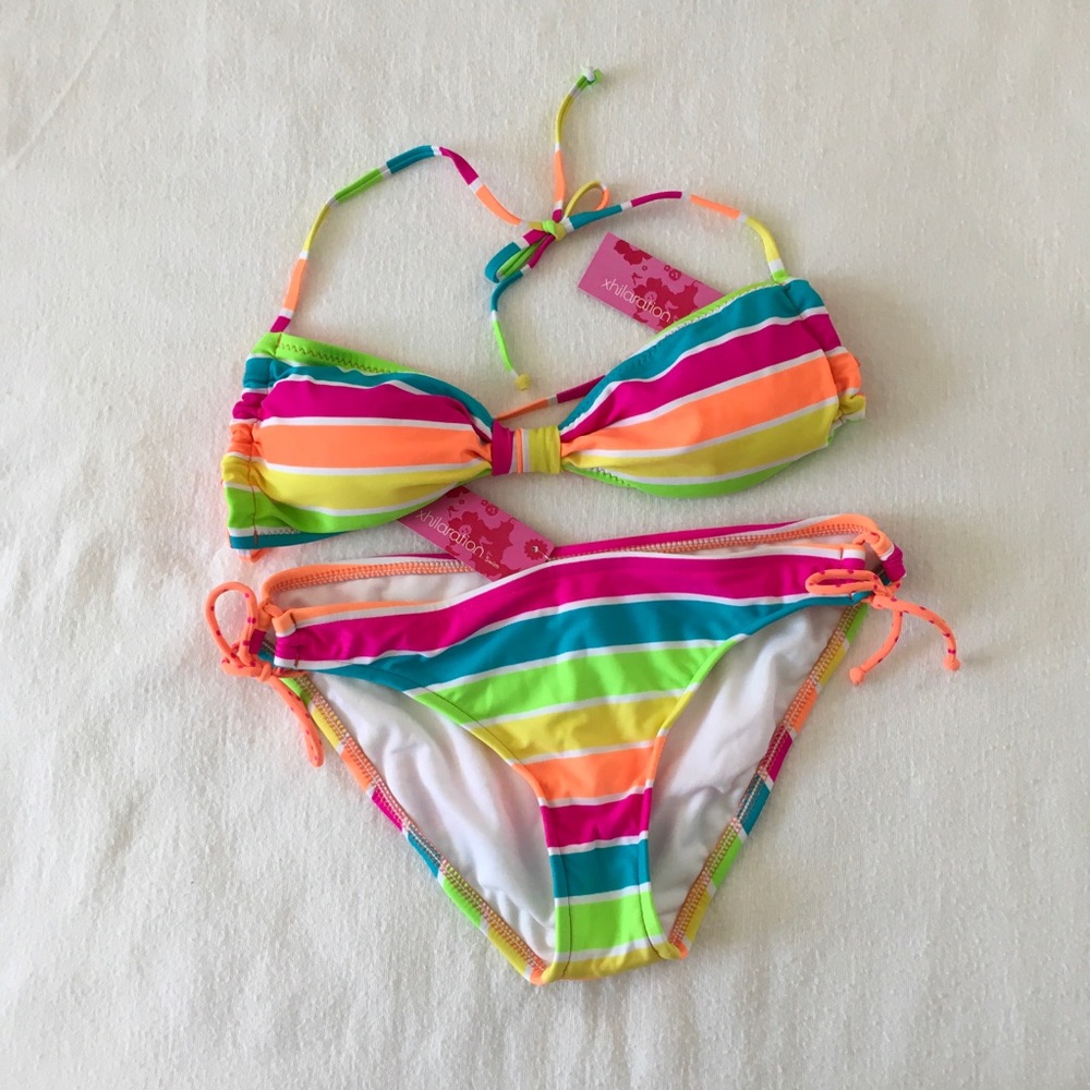 Xhileration Neon Striped Bikini 2 pc Sz L